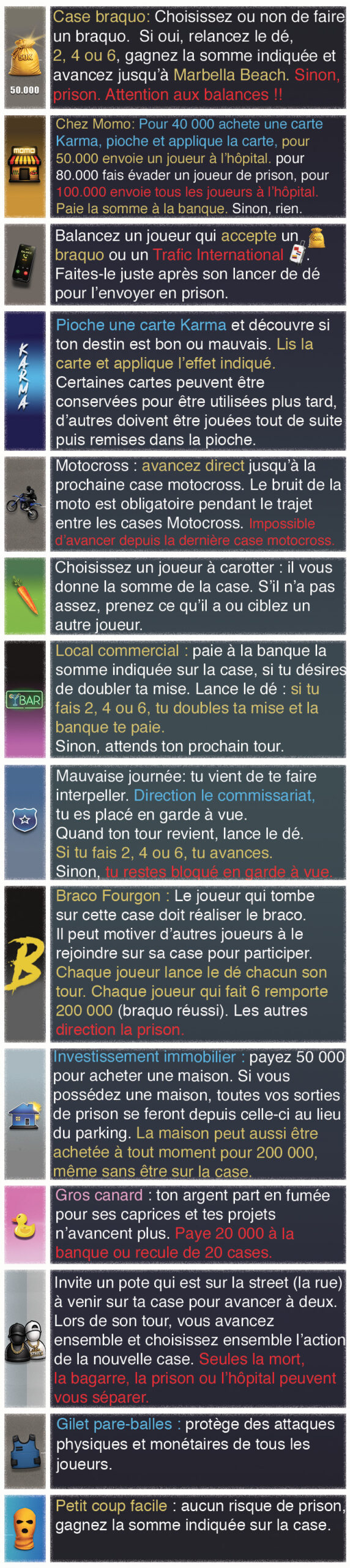 Règles des cases La Street - partie 2